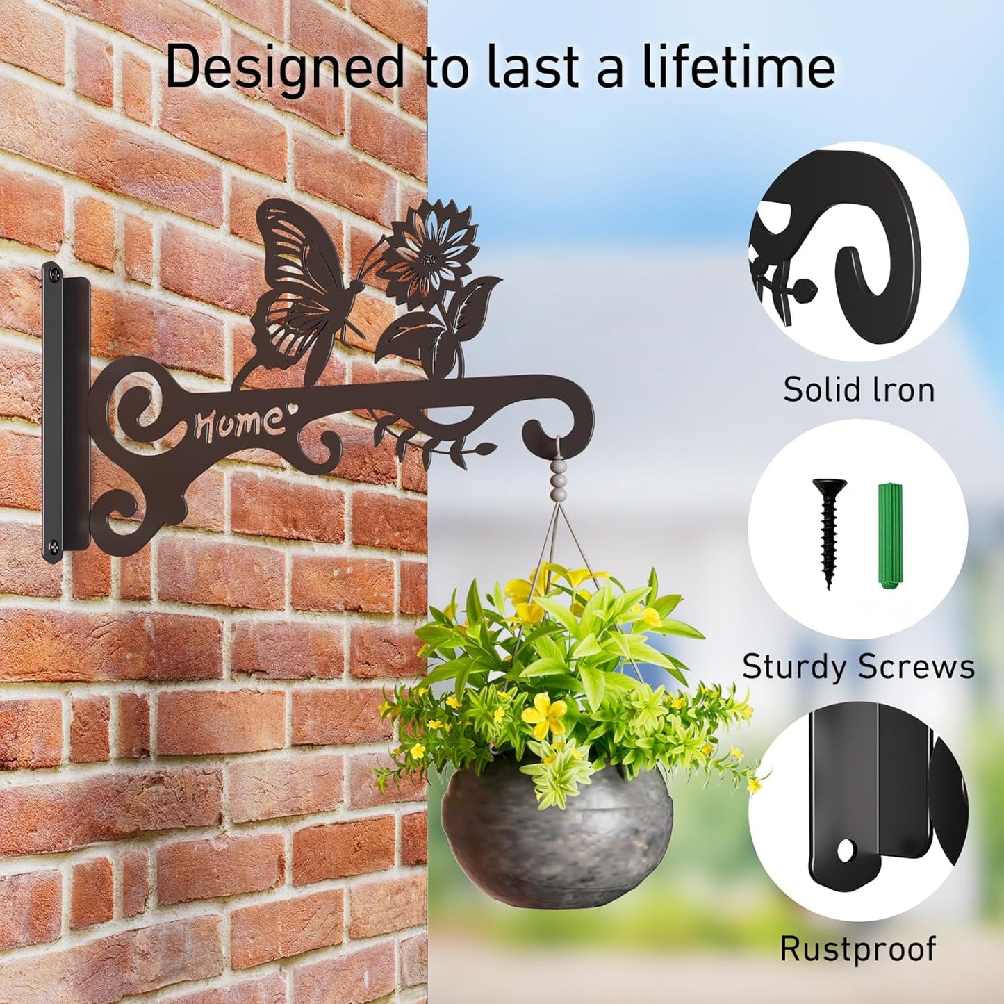 10 Inch Metal Plant Hooks (2-Pack) - Decorative Wall Hangers with Butterfly Design for Indoor & Outdoor Use - Hanging Brackets for Plants, Flower Baskets, Bird Feeders - Patio, Garden, Home Decor