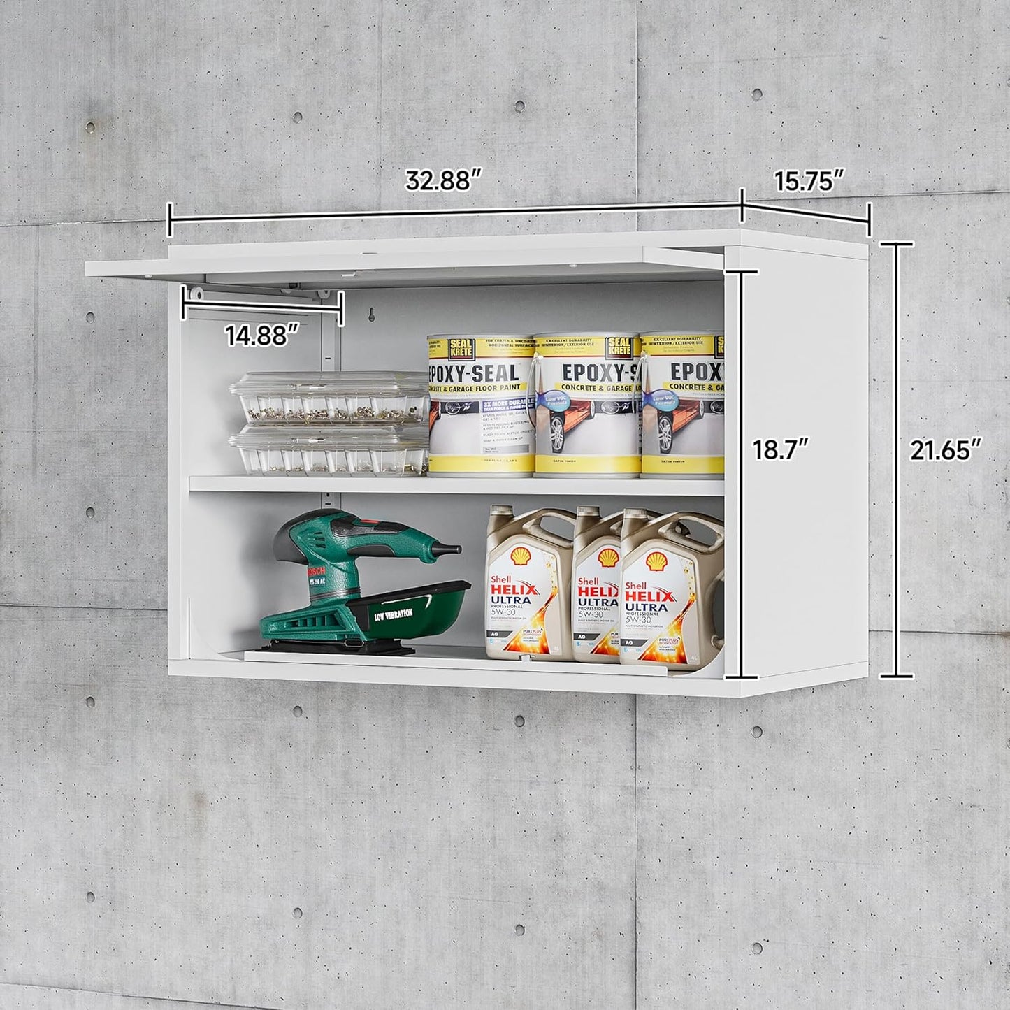 Metal Wall Cabinet with Locking Door and Shelf, Hanging Garage Cabinets with Up-Flip Doors for Garage, Warehouse, Home, Office, Assembly Required (White, One Cabinet)