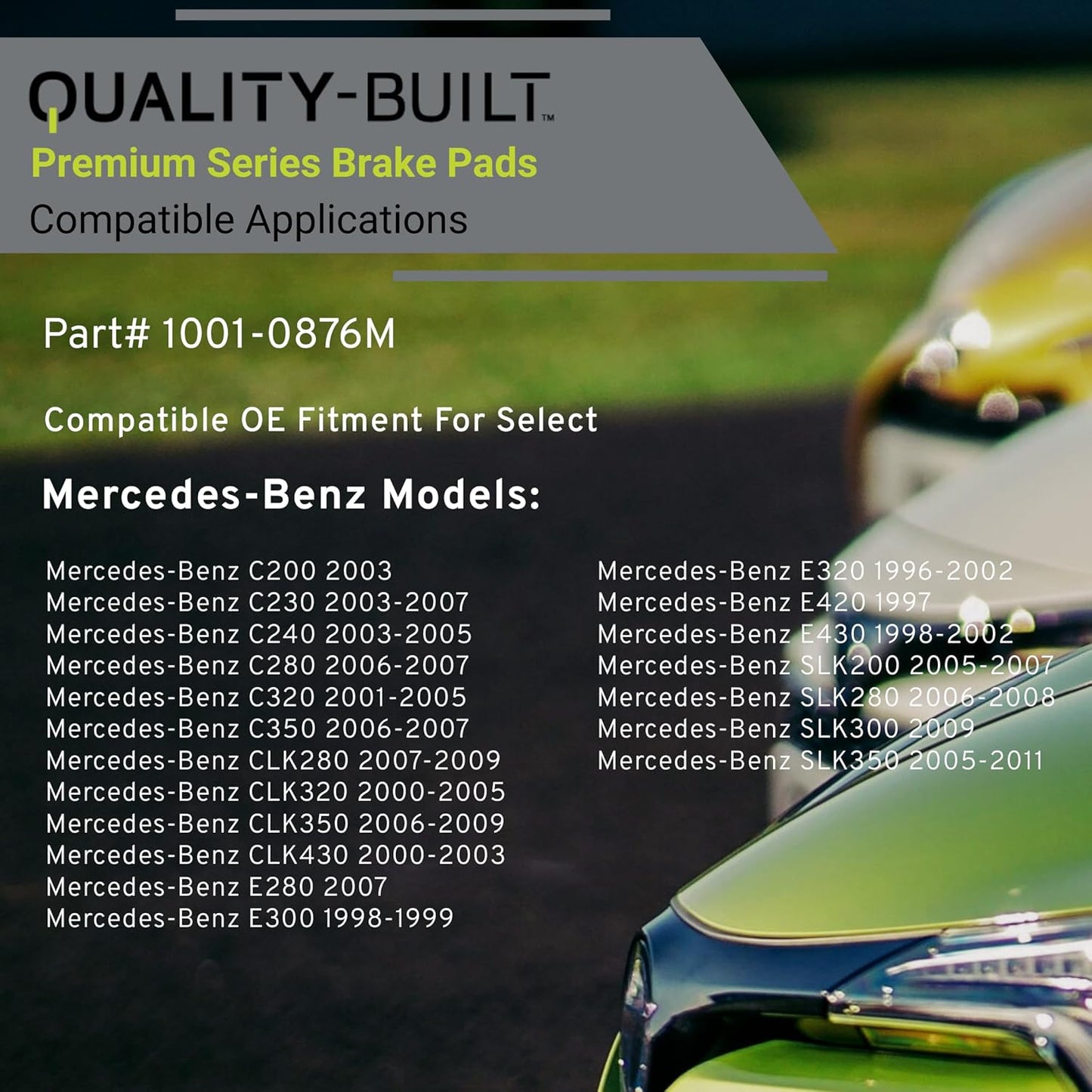 Premium Semi-Metallic Rear Brake Pads (1001-0876M) Compatible with 1996-2011 Mercedes-Benz (C200/C230/C240/C280/C320/C350/CLK280/CLK320/CLK350/CLK430/E280/E300/E320/E420/E430/SLK200)