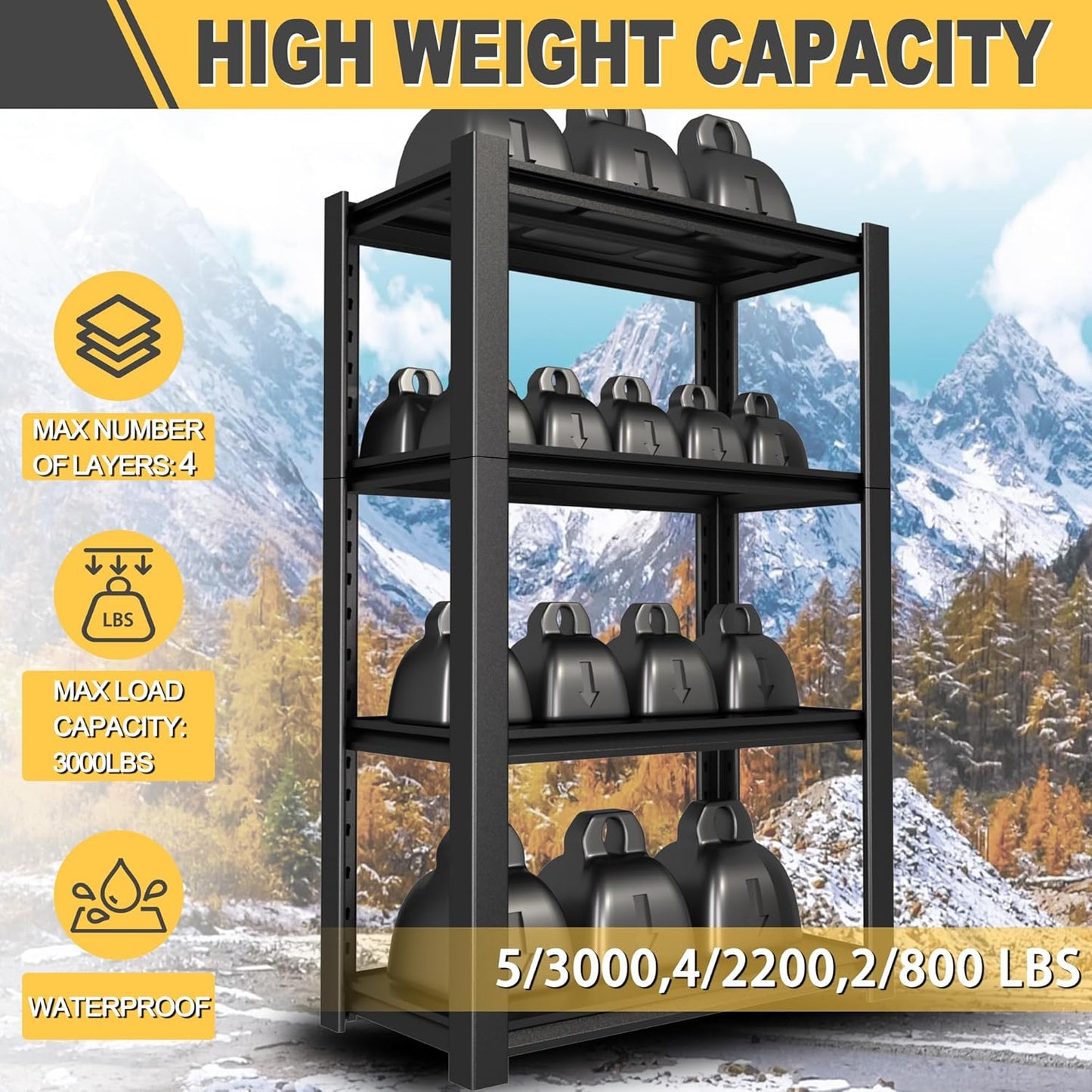 60" H x 40" W x 20" D 4-Tier Heavy Duty Garage Shelving Unit, 2000 LBS Capacity Metal Storage Rack,Adjustable Steel Shelves for Garage, Warehouse, Basement, Pantry, Workshop.4 Pack