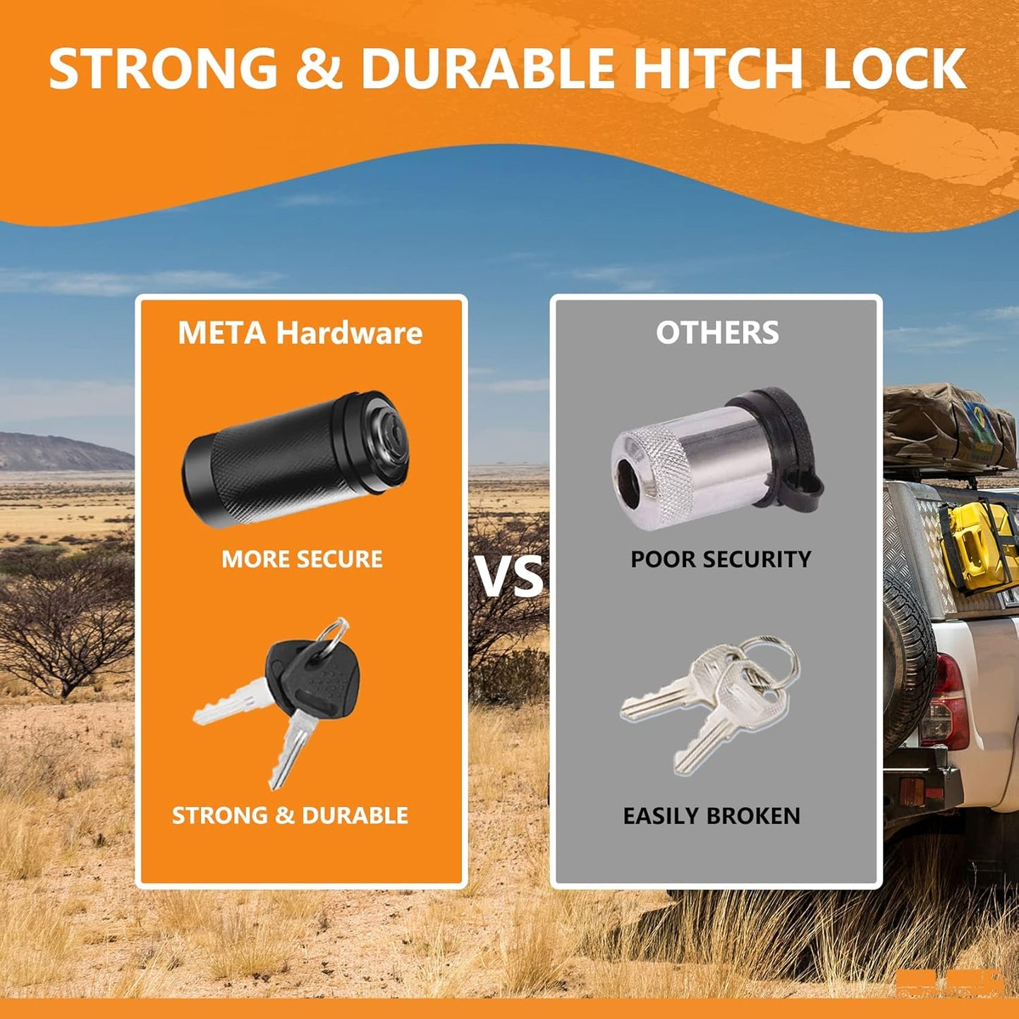 Trailer Hitch Locks, Hitch Lock with 5/8'' Dia 4” Long Pin Fits Class III IV V 2" 2-1/2", 3" & 3-1/2" Hitches, Locking Hitch Pin with Anti-Rattle O-Rings for Trailer Truck Boat (1 Pack)