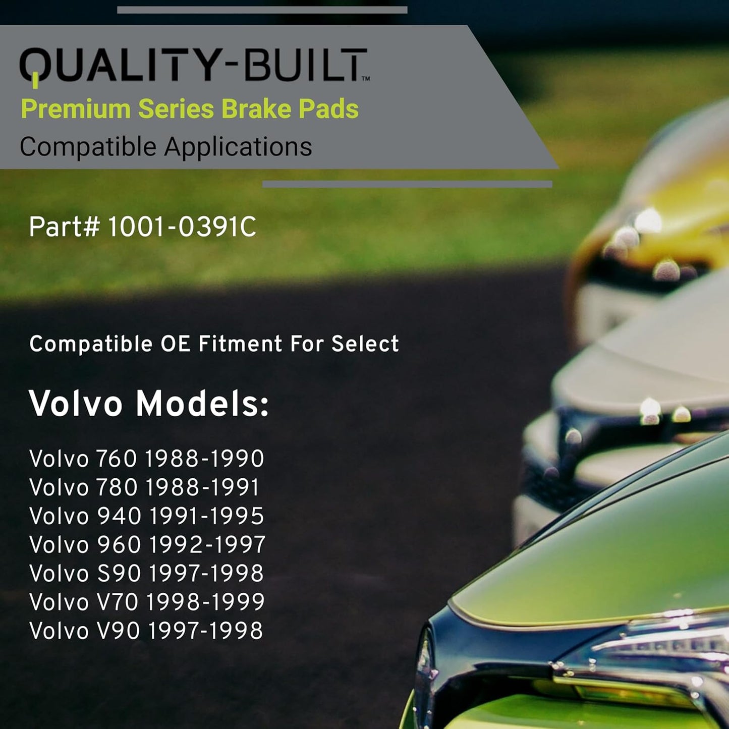 Premium Ceramic Rear Brake Pads (1001-0391C) Compatible with Volvo 760 1990-1988, 780 1991-1988, 940 1995-1991, 960 1997-1992, S90 1998-1997, V70 1999-1998, V90 1998-1997