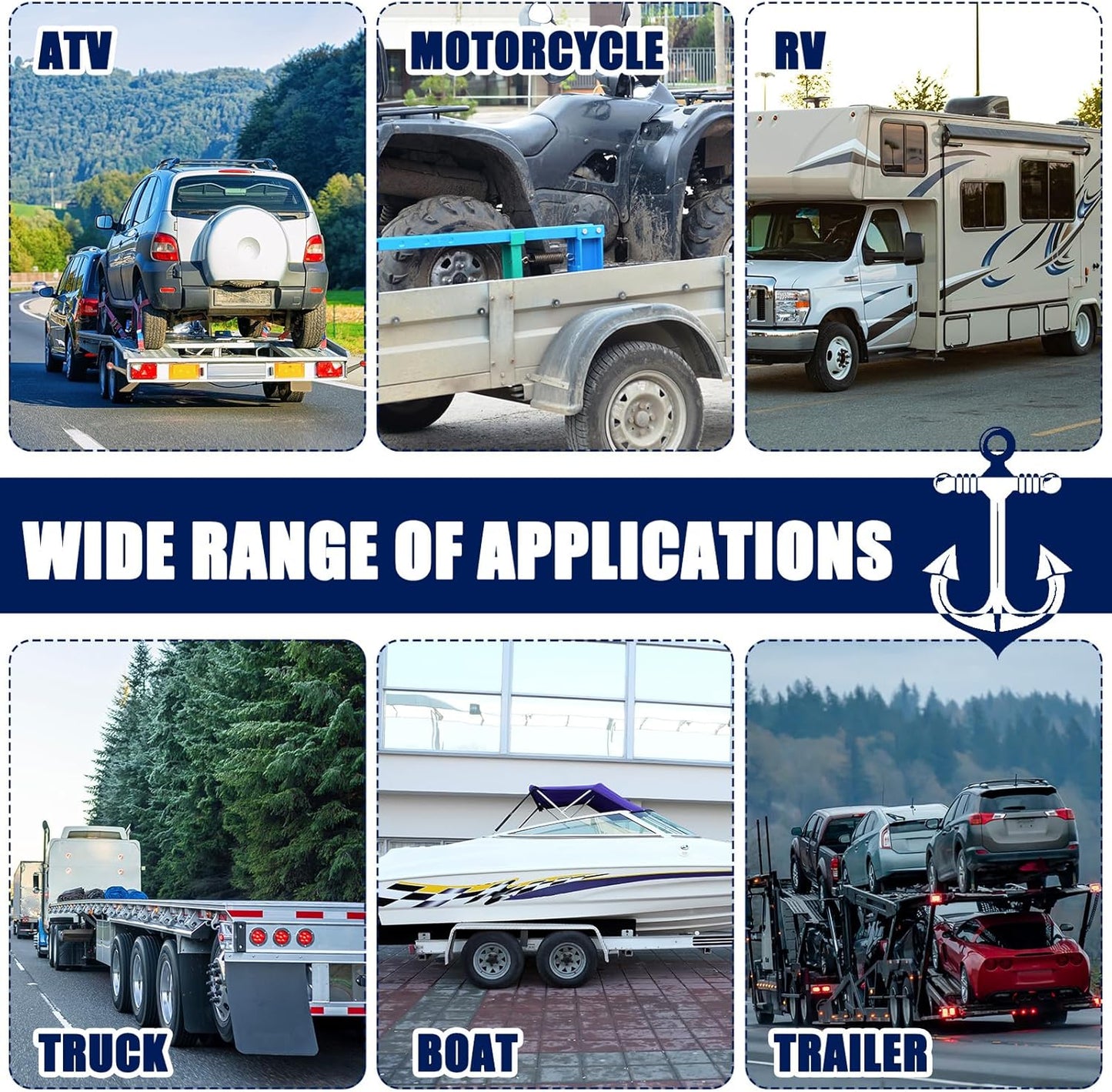 8Pack 2'' X 8ft Tow Truck Straps Lasso Wheel Lift Straps Lasso Tow Strap with D Ring 11, 000 Lbs Break Strength Auto Tie Down Auto Hauler for Trailer Truck Tie(Black)