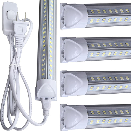 LED Shop Light Fixture, 4FT, 60W 7500LM, 6000K Cold White, 4 Foot T8 Integrated LED Tube Lights, Plug in Warehouse Garage Lighting, V Shape, Linkable with On/Off Switch (4PCS)