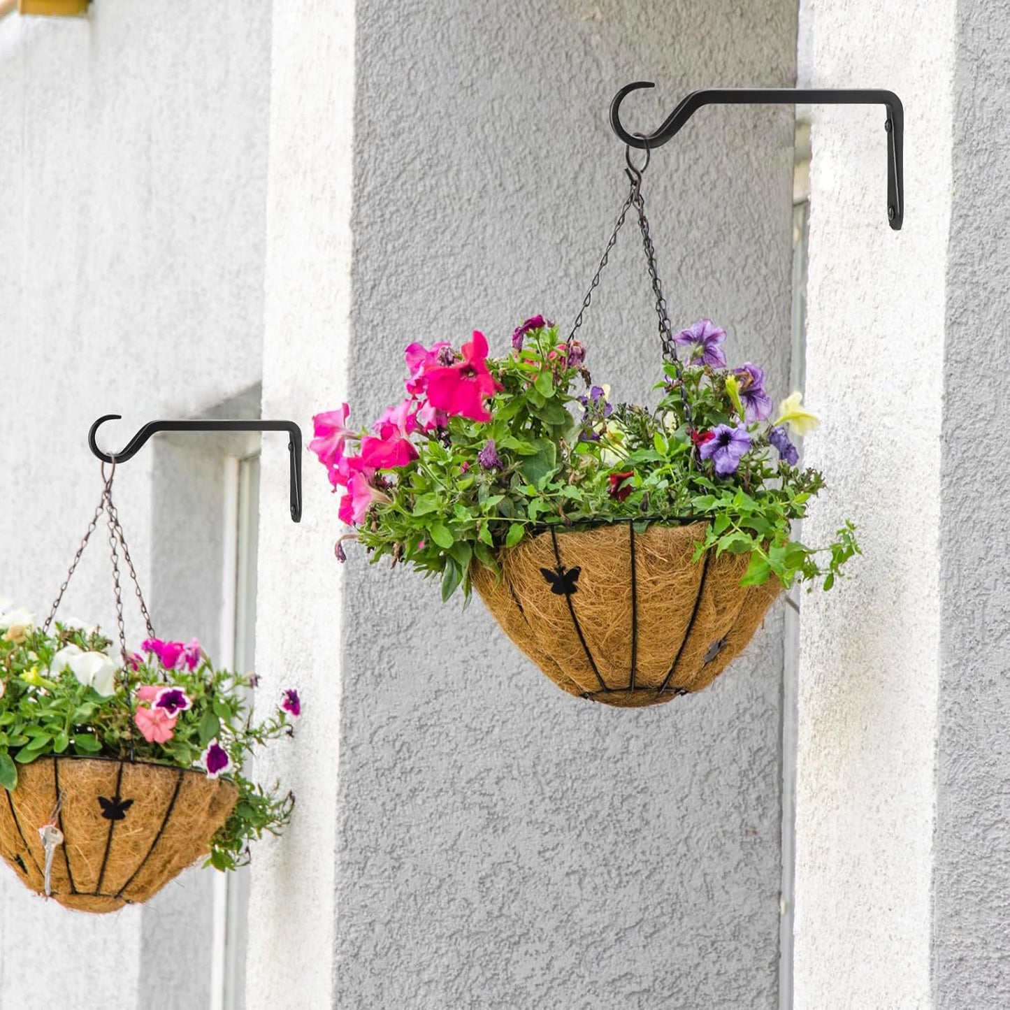 8 inch Plant Hanger, Sturdy Hanging Plant Bracket Outdoor, Hanging Plant Wall Hook Heavy Duty, for Hanging Bird Feeders, Planters, Lanterns, Wind Chimes, Indoor/Outdoor Use, Black, Set of 2