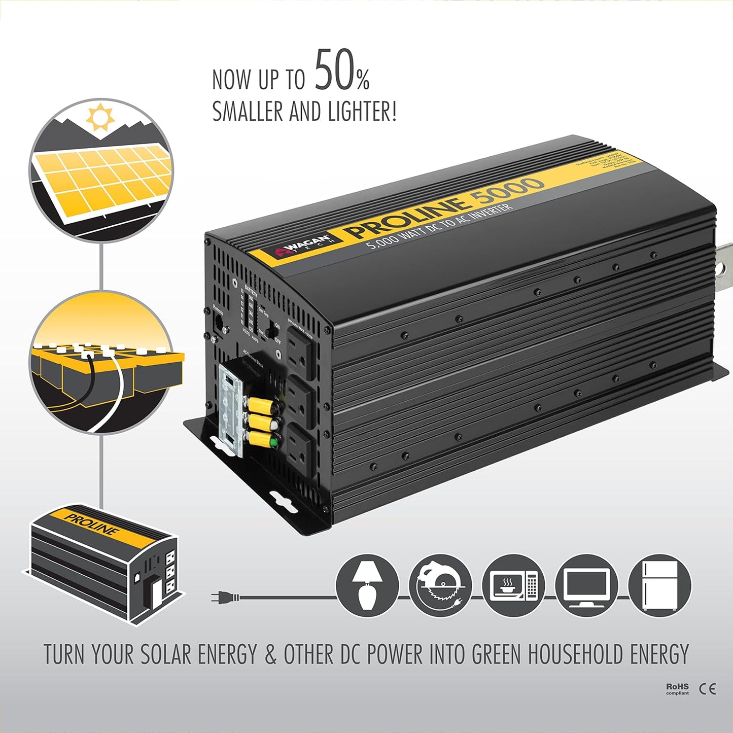 Wagan EL3746 12V 8000 Watt Power Inverter with Remote Control, 16000 Watt Surge Peak, Proline 12 Volt Power Converter for Home RV Camping Van Life Off Grid