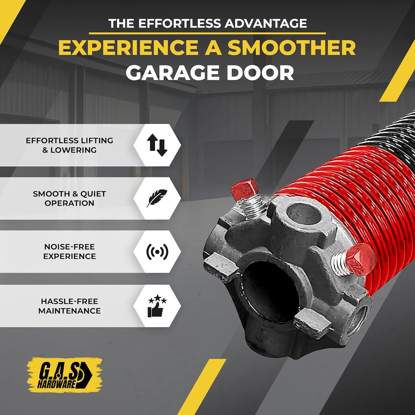 Garage Door Torsion Spring 225x2x27 Torsion Springs for Right Side of Garage Door with 1" Steel Bearing, Gloves, and Winding Bars Precision E-Coating 5-Year Warranty Minimum 30,000 Cycles (Black Cone)