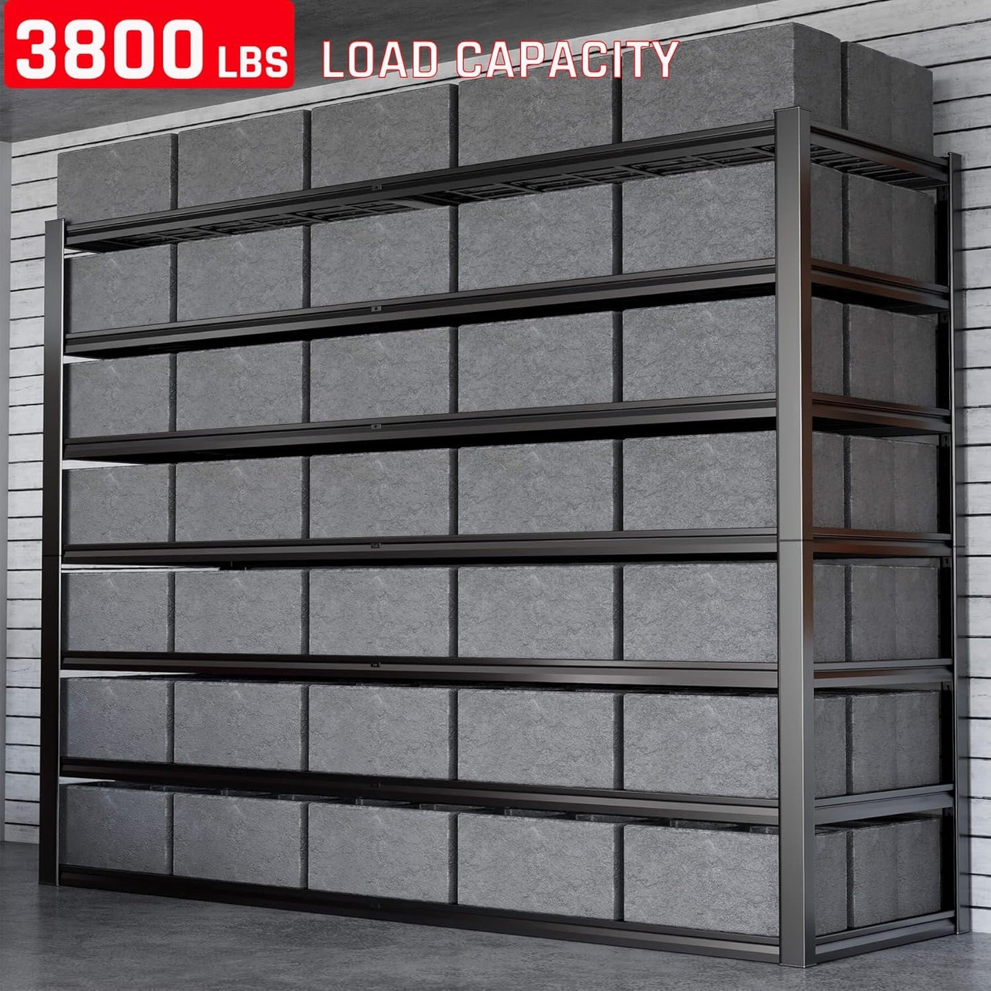 7 Tier Garage Shelving Heavy Duty,65" W Garage Shelves, 65" W x 96" H x 24" D Adjustable Storage Shelving Unit, Commercial Metal Shelves for Warehouse, Basement