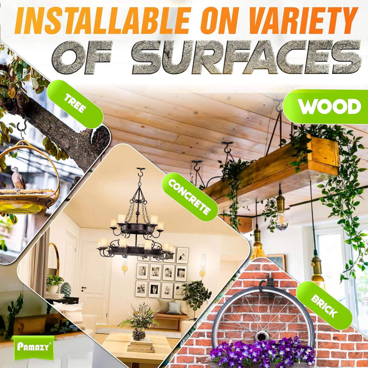 [UPGRADED] 2Pcs 200LBS Rotatable Ceiling Hooks with 4 Screw Points Base, Wall Mount Metal Hanger Black Ceiling Hook for Hanging Plant, Bird Feeder, Lights, Bed Canopy, Wind Chime, Indoor Outdoor Decor