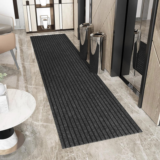 Ottomanson 2' x 40' Hallway Runner with Scraper Pile Extra Durable Non-Slip Rug Mat for Indoor & Outdoor Use - Ideal for Kitchen, Entryway, Patio & Garage - High-Traffic Carpet, Black