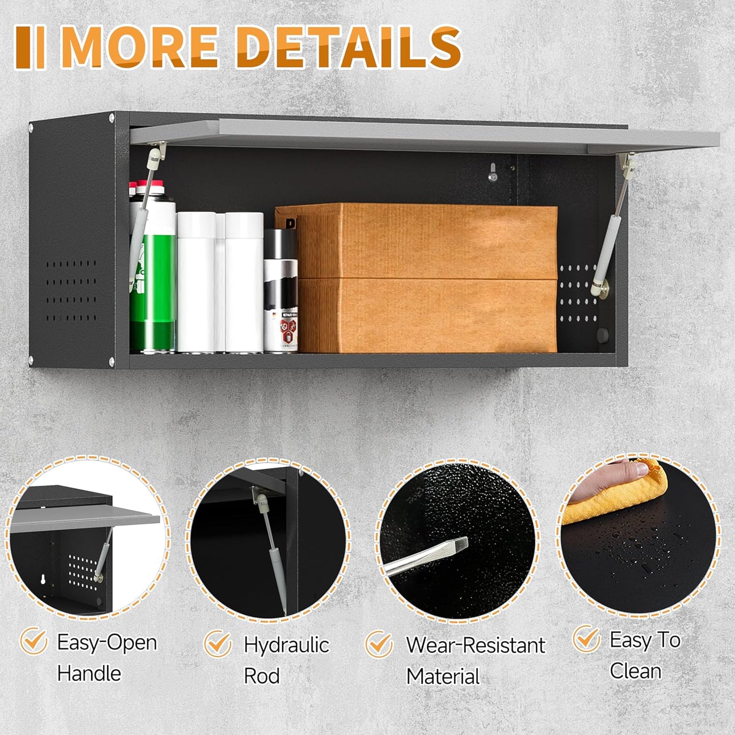 Metal Garage Wall Cabinet with Up-Flip Door,Wall-Mounted Steel Storage Cabinet, Float Tool Cabinet with Pegboard,Upper Cabinet for Kitchen,Garage,Workshop,Warehouse(13.8" H,Black&Gray)