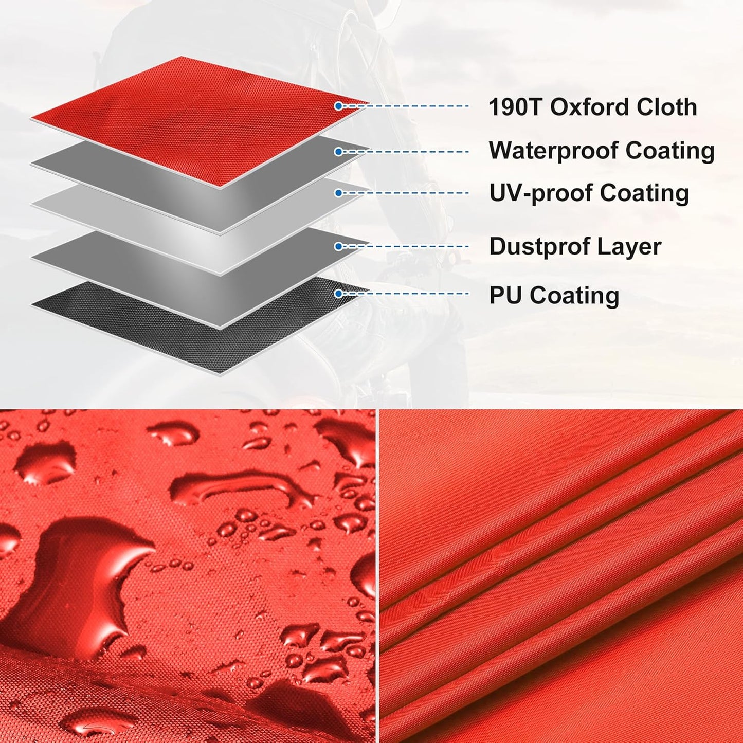 X AUTOHAUX Motorcycle Cover for Harley Davidson for Honda for Suzuki All Season Weather Waterproof Sun Motorbike Cover Fits Up to 78.74'' Motorcycles Vehicle Cover M Red Silver Tone