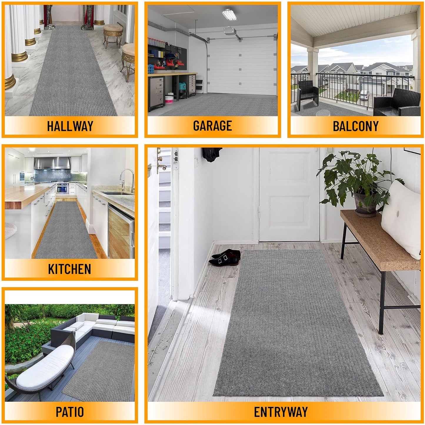 Ottomanson 4' x 6'6" Mud Mat Area Rug Scraper Carpet - Non-Slip, Dirt Trapping for Indoor & Outdoor Use - Ideal for Entryway, Garage, Kitchen, Patio & High-Traffic Areas, Gray