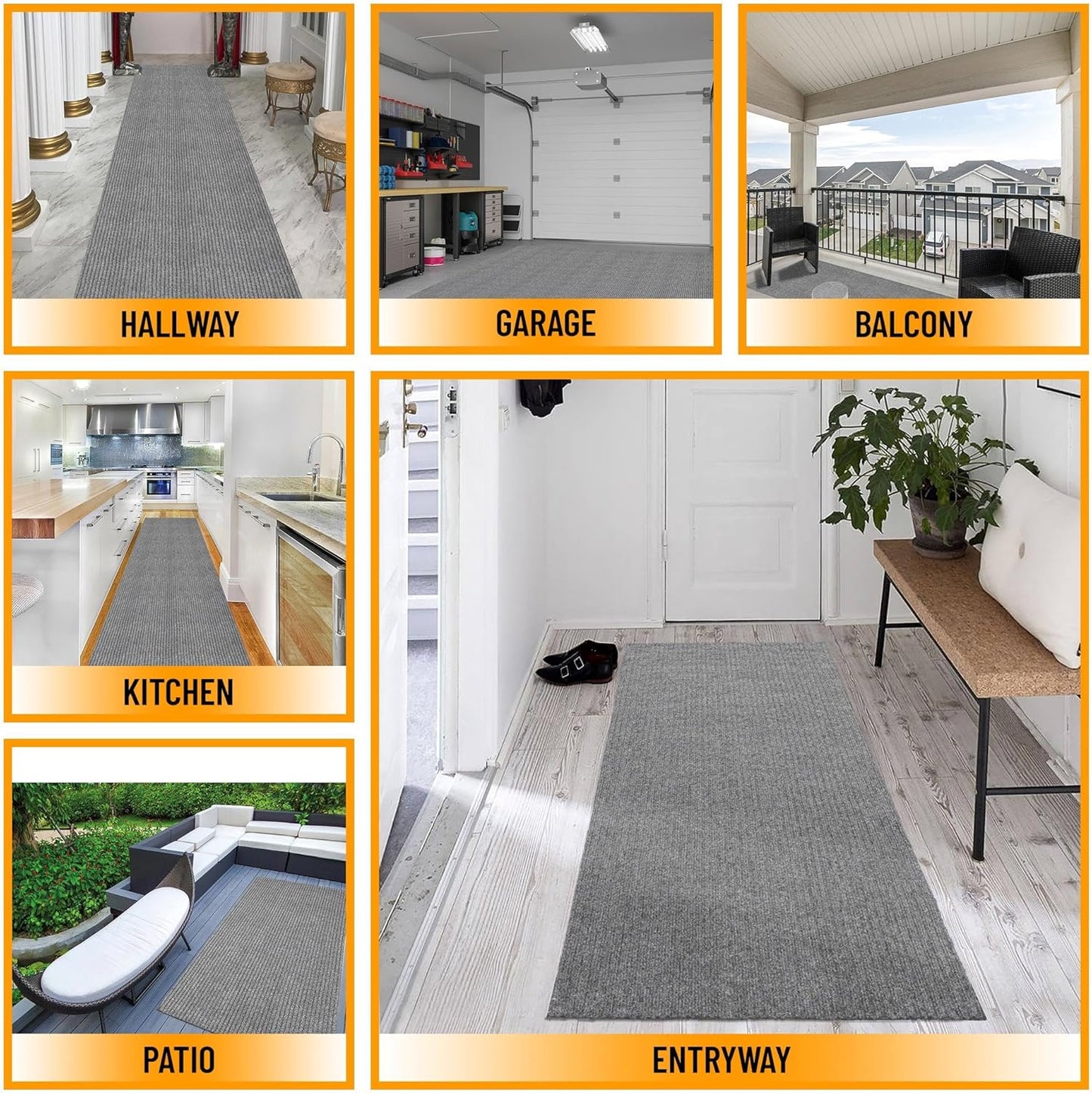 Ottomanson 6' x 6'6" Mud Mat Area Rug Scraper Carpet - Non-Slip, Dirt Trapping for Indoor & Outdoor Use - Ideal for Entryway, Garage, Kitchen, Patio & High-Traffic Areas, Gray