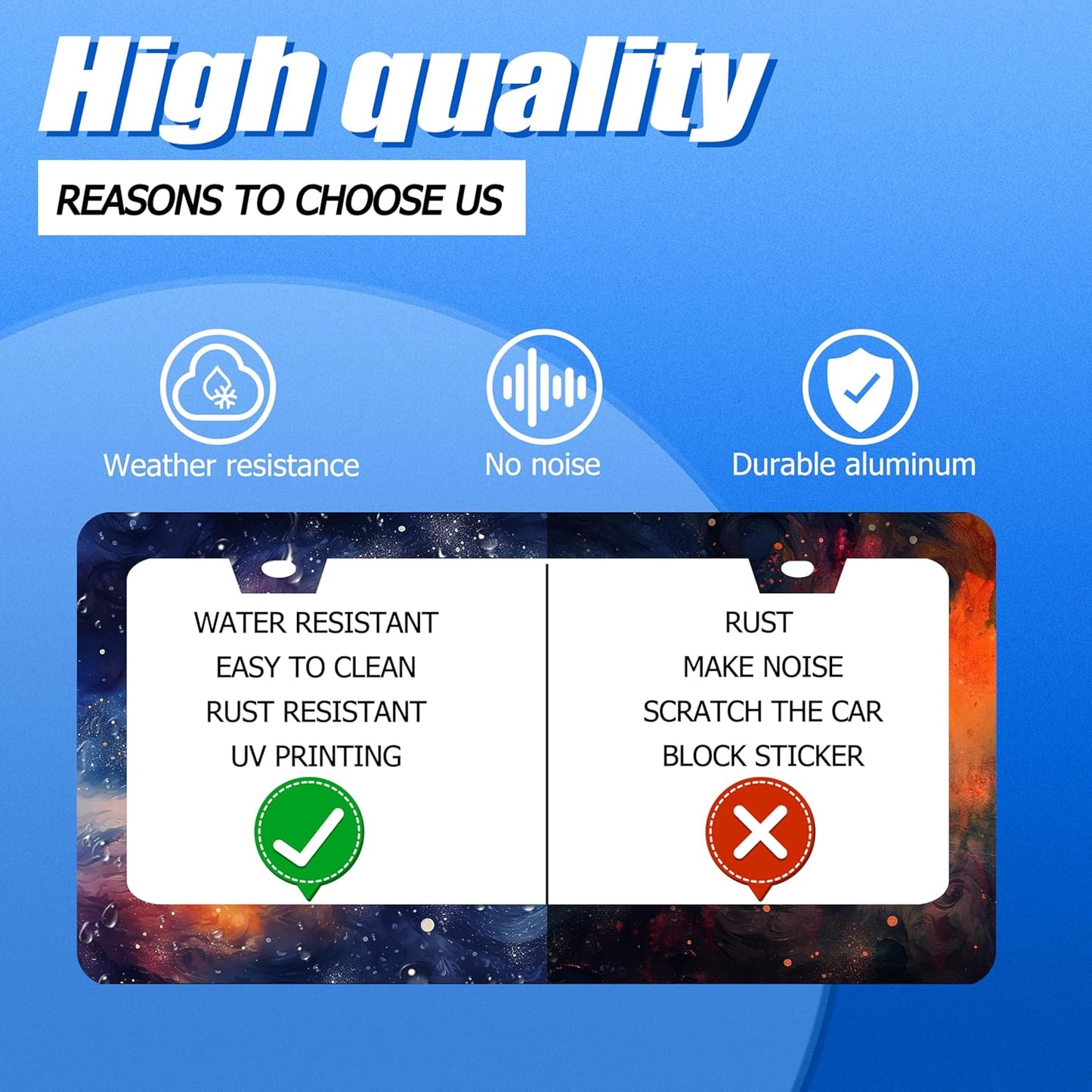 Watercolor Galaxy License Plate Frame Colorful Starry Sky License Plate Stainless Steel Funny License Plate Holder Men Women Galaxy Car Accessory Decoration 12.3" x 6.3"