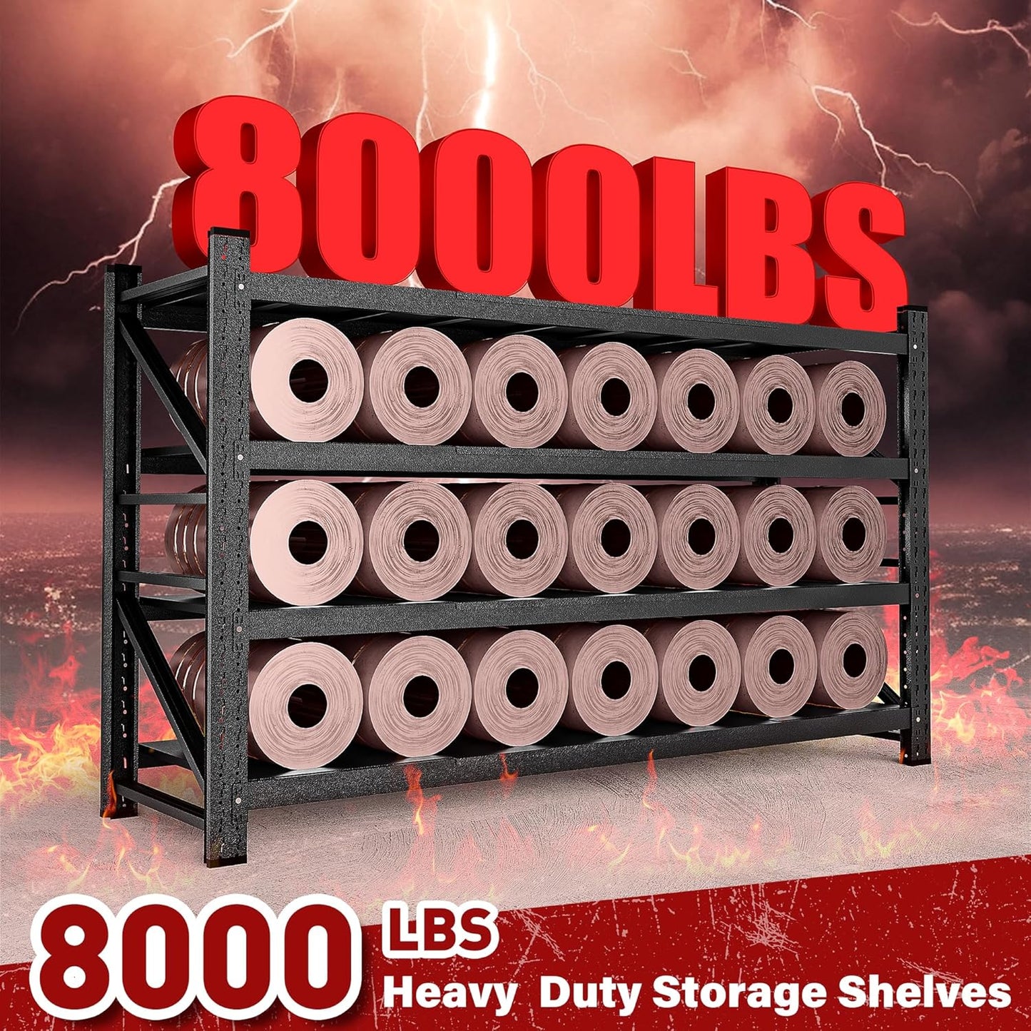 8000LBS Heavy Duty Garage Shelving Units,68" Wide & Deep Storage Shelves,Metal Garage Shelves,Large Storage Rack,Steel Shelf,Industrial Shelving for Shop,Warehouse,Basement,68" W x 24" D x 63.5" H