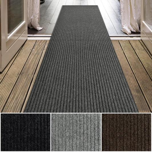 iCustomRug Spartan Weather Warrior Indoor/Outdoor Utility Ribbed Carpet Runner with Non-Slip Thermoplastic Rubber Backing, 6ft X 6ft in Charcoal