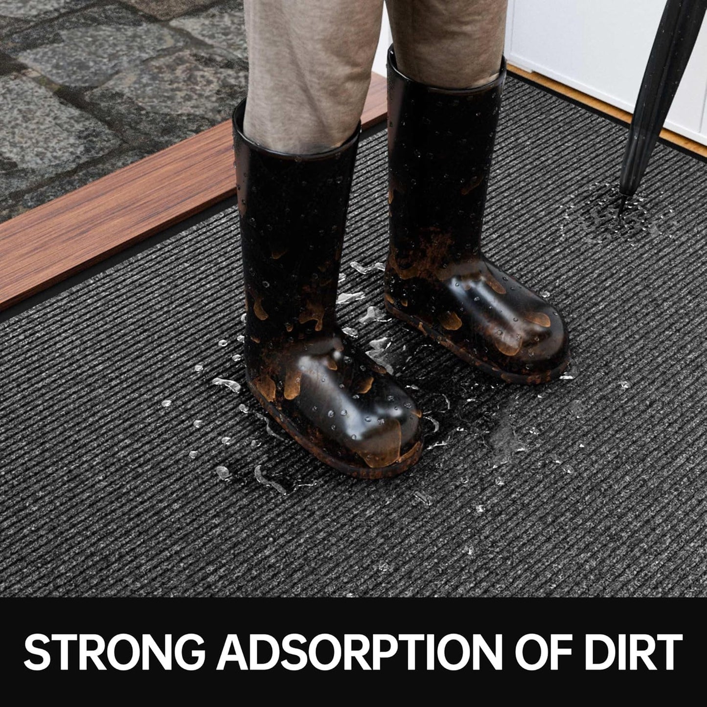 Front Door Mat, 2' x 6' Heavy Duty Indoor Outdoor Welcome Mat for Entryway, Commercial Entrance, Low Profile, Non-Slip, Durable Rubber Backing for Patio, Home