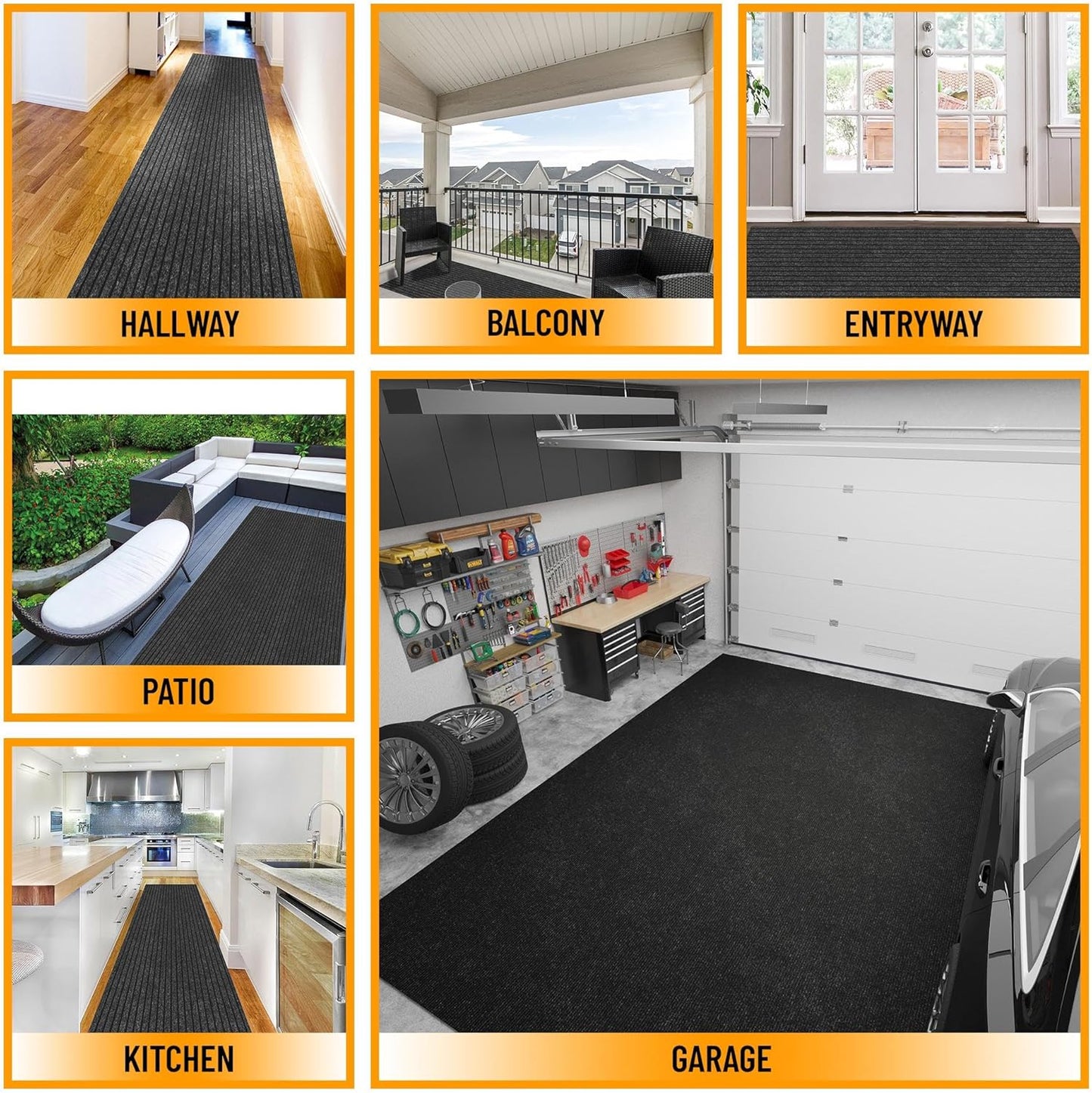 Ottomanson 2' x 39' Hallway Runner with Scraper Pile Extra Durable Non-Slip Rug Mat for Indoor & Outdoor Use - Ideal for Kitchen, Entryway, Patio & Garage - High-Traffic Carpet, Black