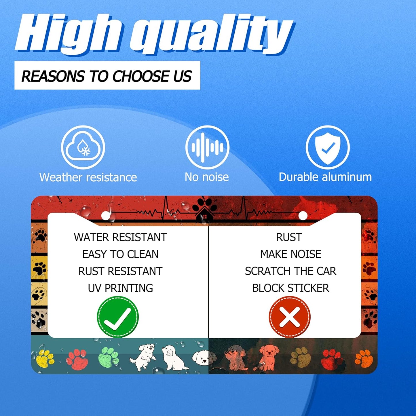 Dog License Plate Frame Cute Dog Paws License Plate Stainless Steel Animal Funny License Plate Holder Personalized Dog Car Accessory Decoration 12.3" x 6.3"for Men Women